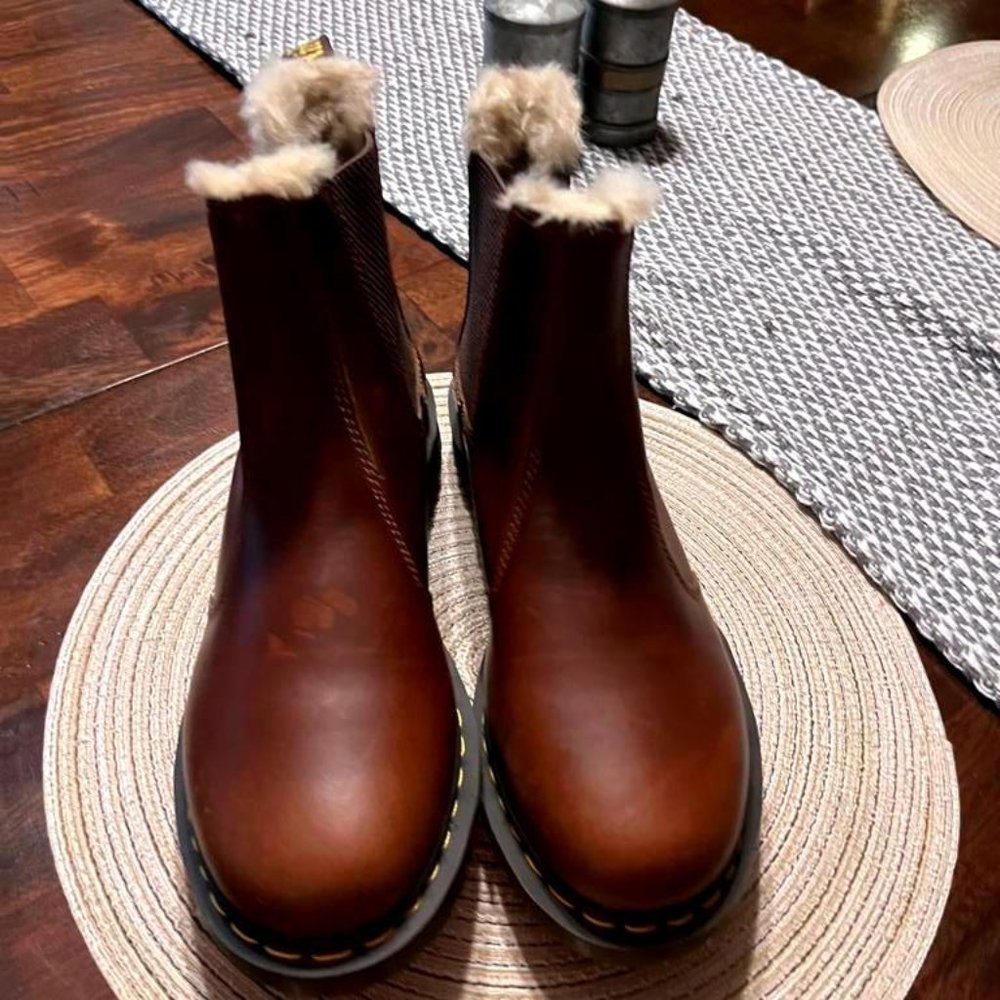 Dr Martens 2976 leonore3 abruzzo faux fur lined boots brown sz 11